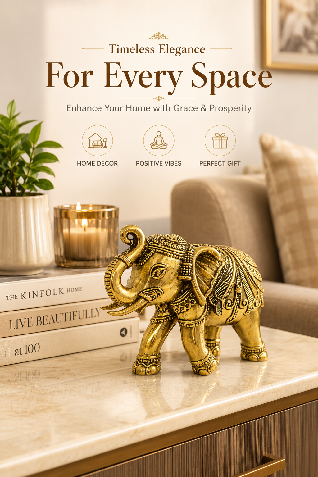 BRASS ELEPHANT STATUE - 4 INCH