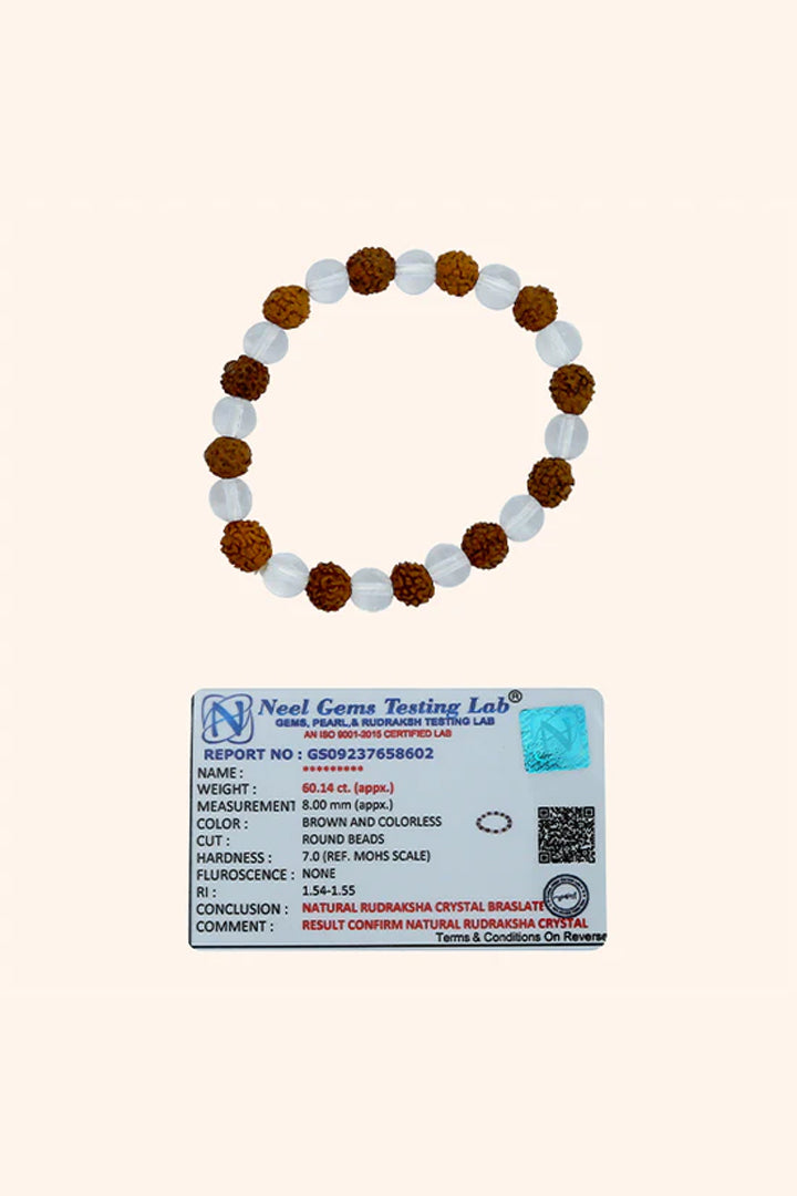 CLEAR QUARTZ CRYSTAL + RUDRAKSH BRACELET -Clarity & Divine Energy