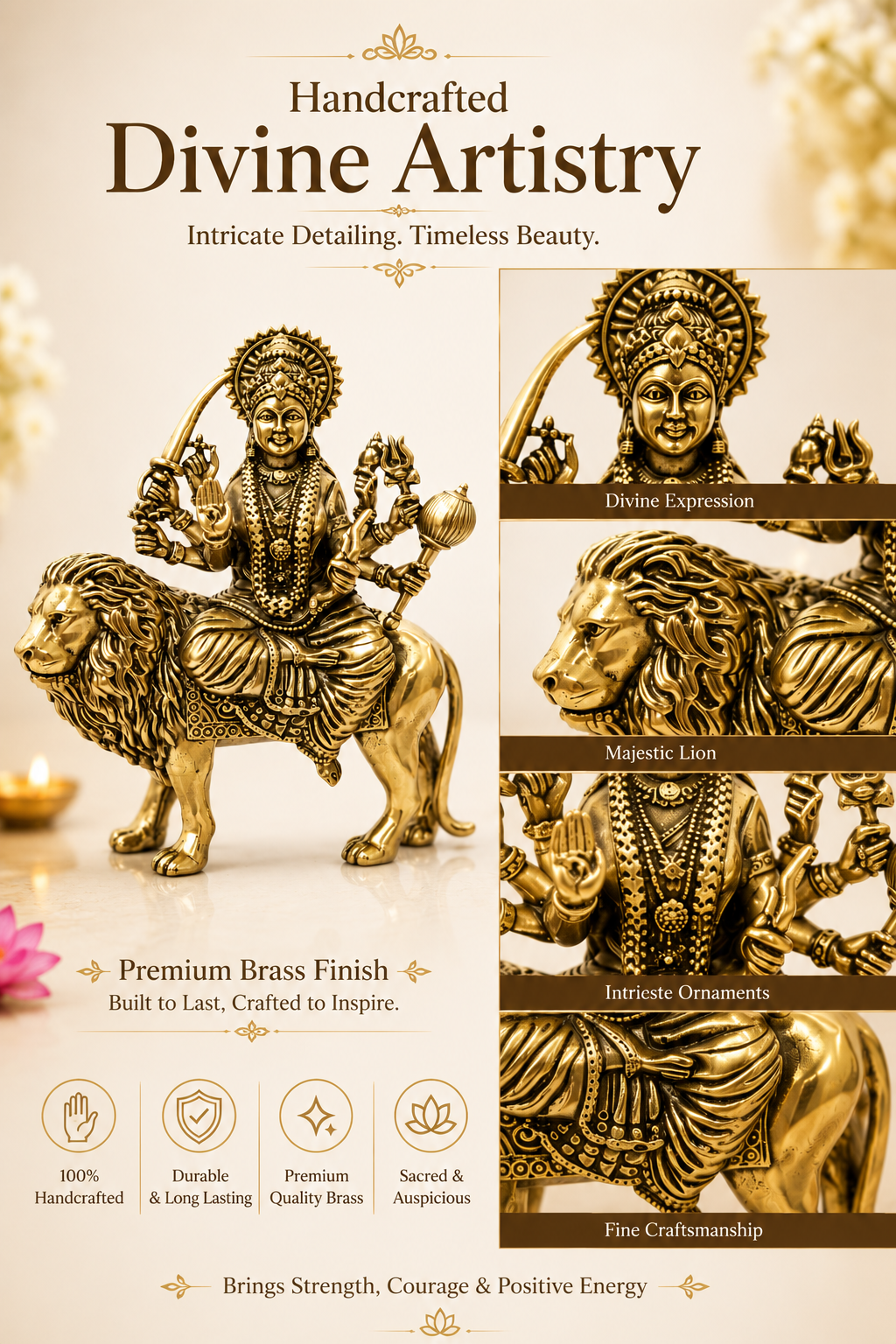 BRASS DURGA MATA JI STATUE - 5 INCH