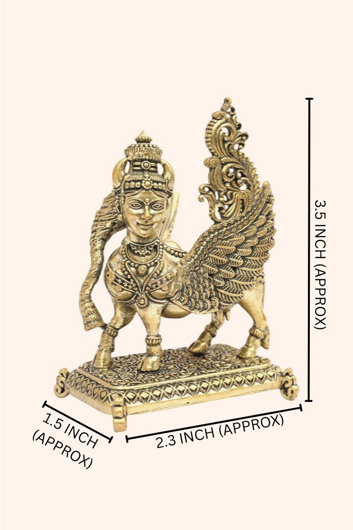 BRASS FLYING KAMDHENU COW STATUE - 3.5 INCH