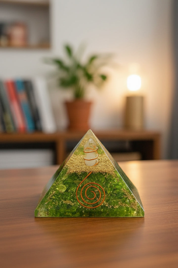 2 INCH PERIDOT CRYSTAL PYRAMID -  Energy Amplifier & Vastu Remedy