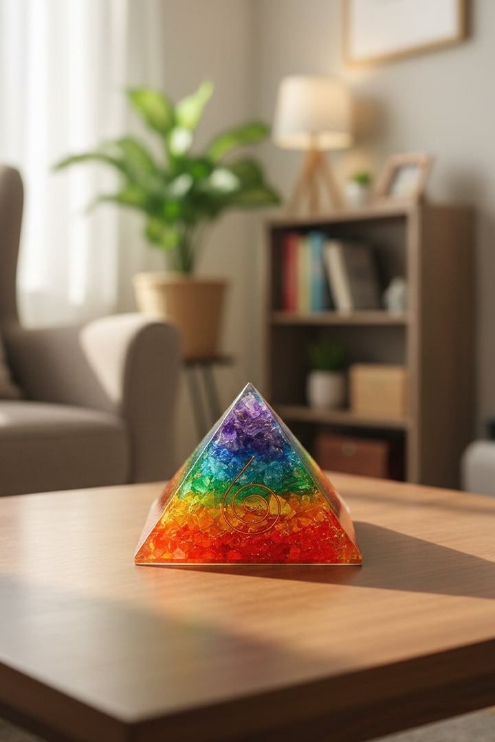 2 INCH SEVEN CHAKRA CRYSTAL PYRAMID -  Enhances Focus, peace & clarity