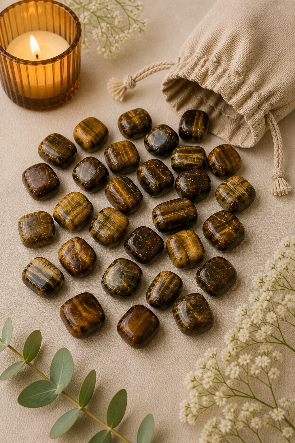 TIGER EYE CRYSTAL TUMBLE 100 GRAM - Balances Solar Plexus Chakra energy