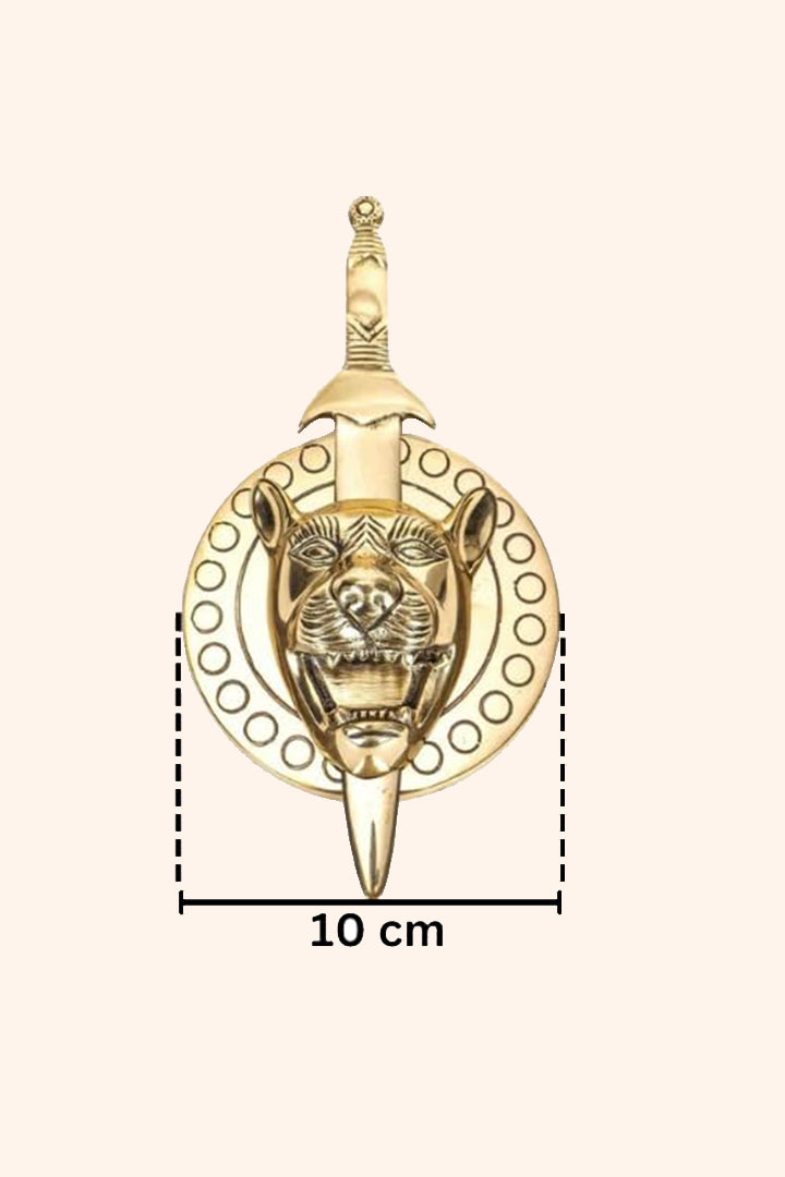VASTU VARDAN BRASS LION WITH TALWAR STATUE