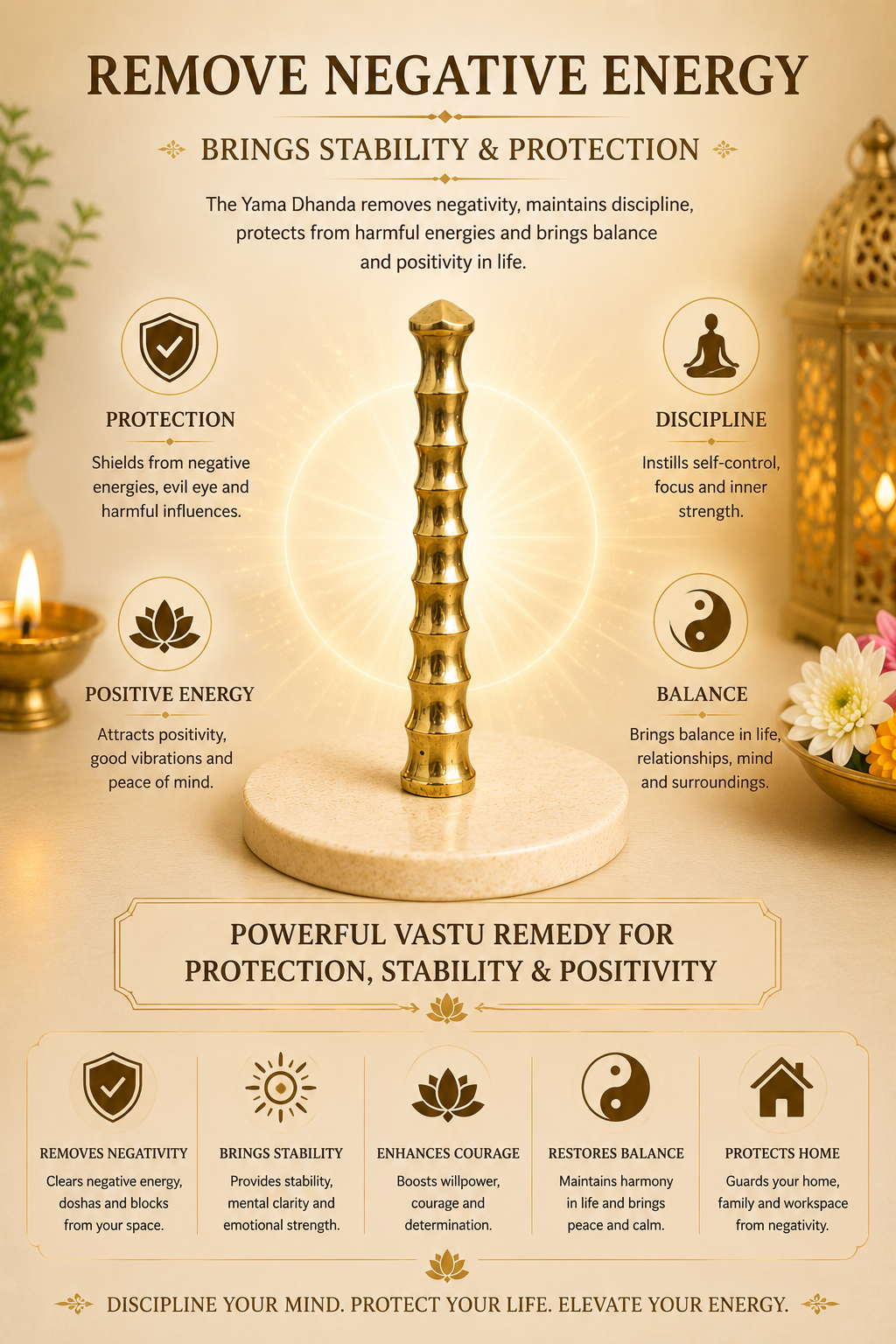 BRASS YAMA DANDA DIGPAL SHASTRA STATUE
