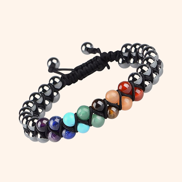 VASTU VARDAN HEMATITE WITH SEVEN CHAKRA DOUBLE LAYER BRACELET