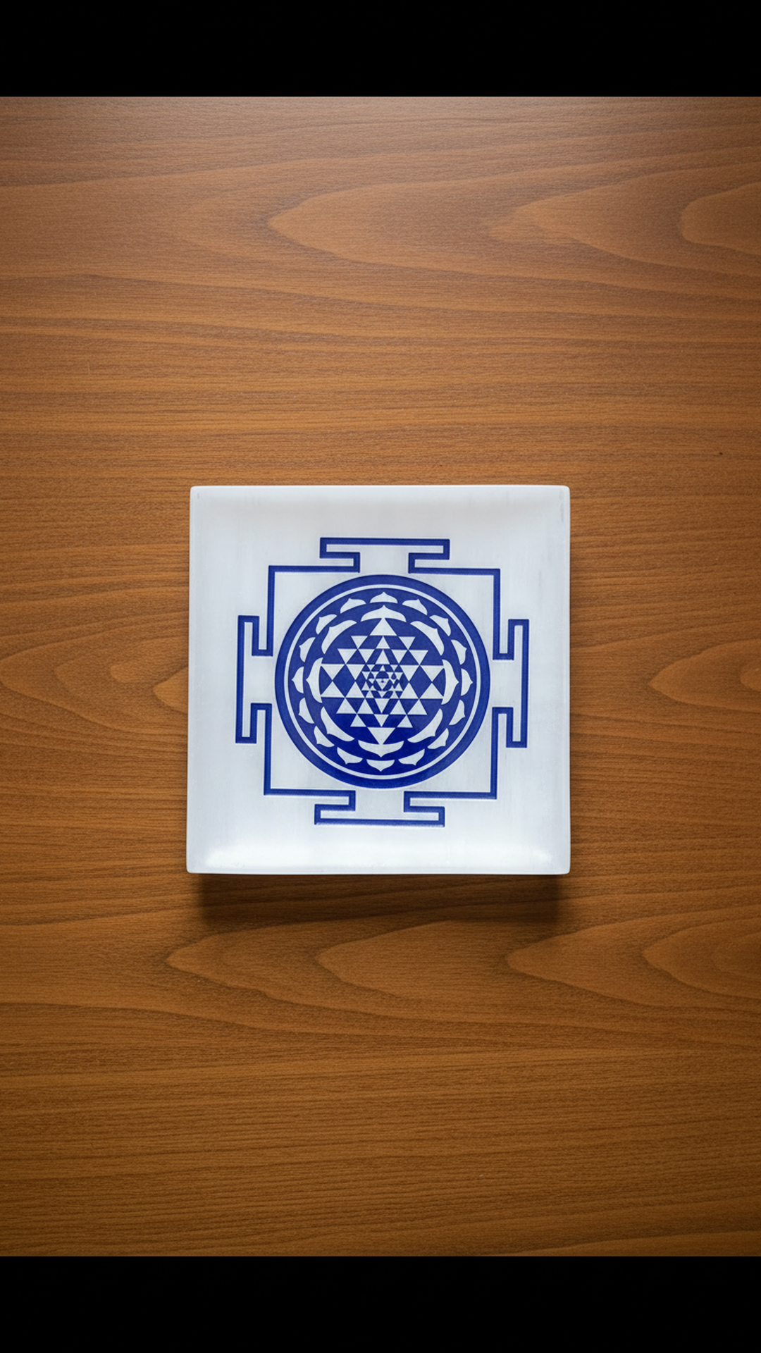 4 INCH - SHREE YANTRA BLUE SQUARE CRYSTAL SELENITE PLATE - Ideal for advanced healers & practitioners