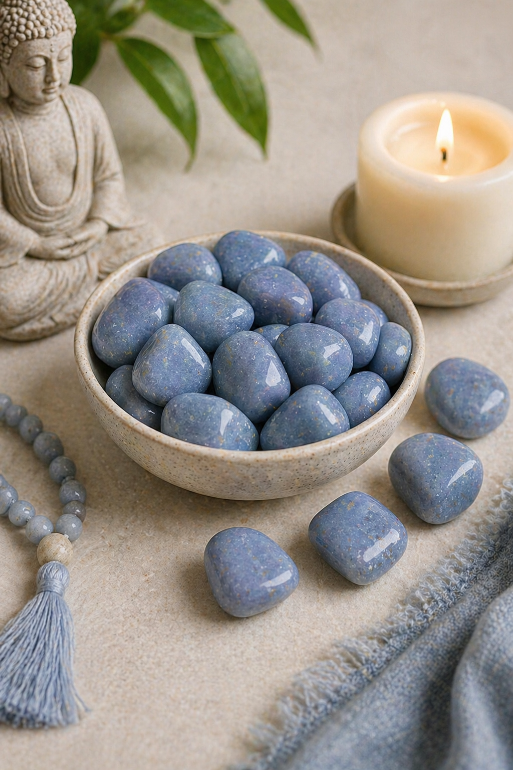 ANGELITE  CRYSTAL TUMBLE  - 100 GRAM - Use in healing sessions & chakra balancing