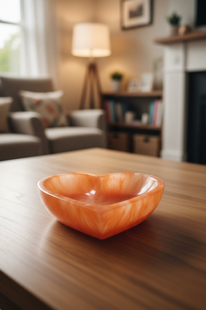 15 CM - ORANGE HEART CRYSTAL BOWL - Spiritual gift  &  decorative crystal bowl