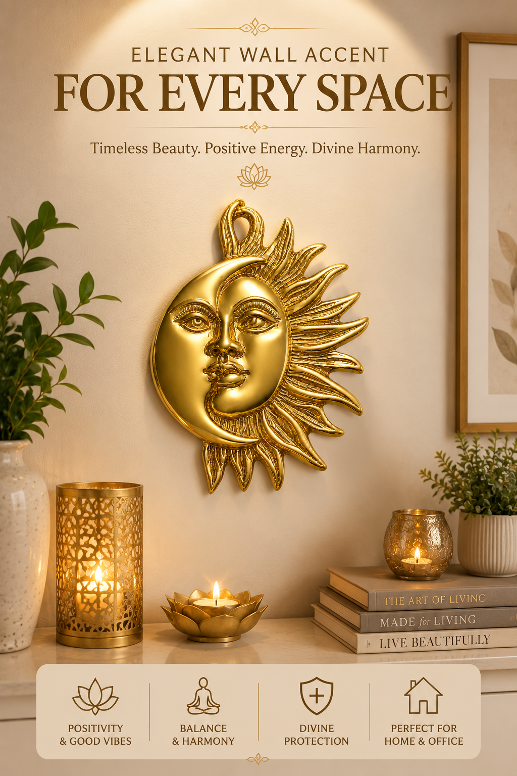 SUN + MOON BRASS STATUE - 21 CM