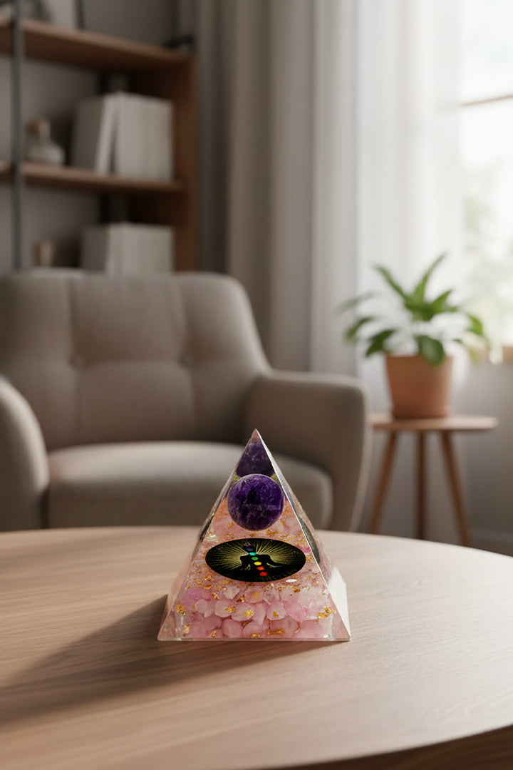 3 INCH ROSE QUARTZ BALL CRYSTAL PYRAMID - For Meditation & chakra healing
