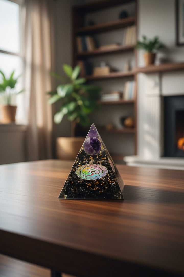 3 INCH BLACK TOURMALINE BALL CRYSTAL PYRAMID - Enhancing cleansing & purification