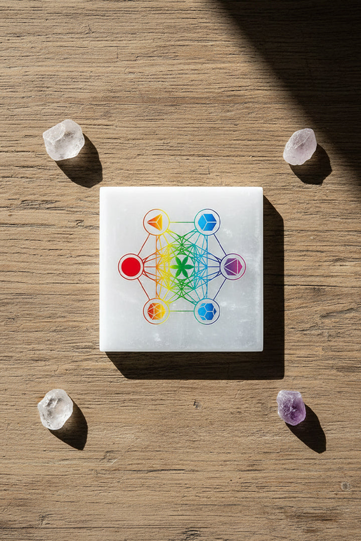3 INCH - HEXA SQUARE SELENITE CHARGING PLATE - Meditation & Reiki healing sessions