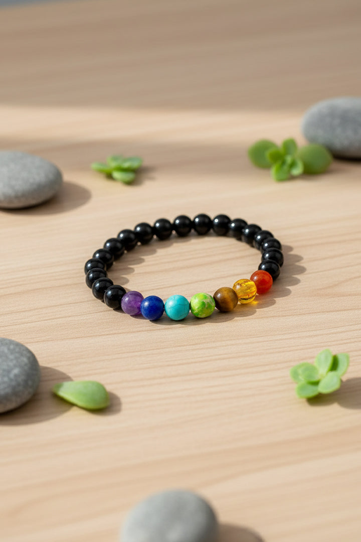 TOURMALINE + SEVEN CHAKRA BRACELET - Wellness, Meditation, & spiritual practices.