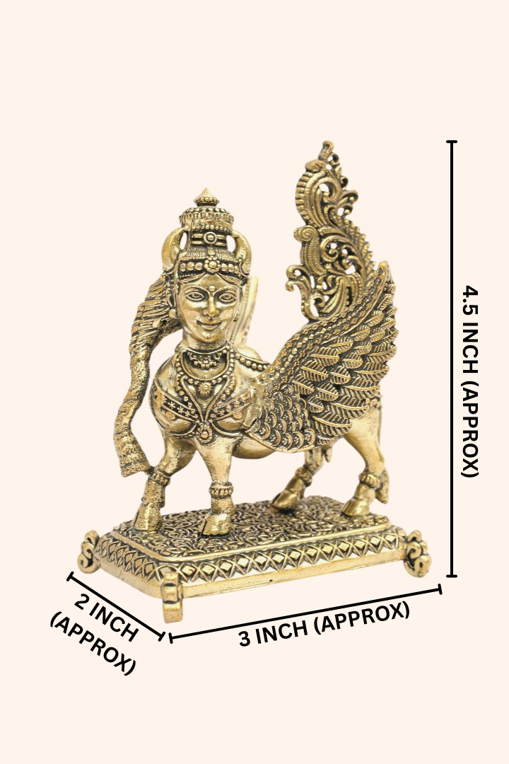 BRASS FLYING KAMDHENU COW STATUE - 4.5 INCH