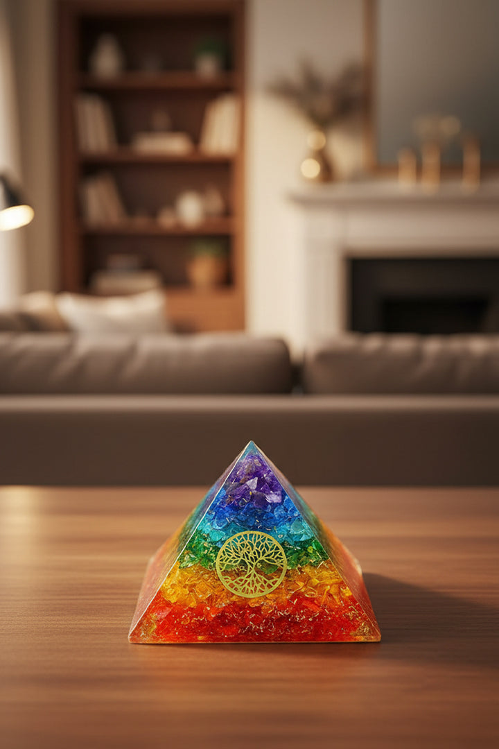 2 INCH SEVEN CHAKRA ORGONE TREE CRYSTAL PYRAMID – Balance, Growth & Positive Energy