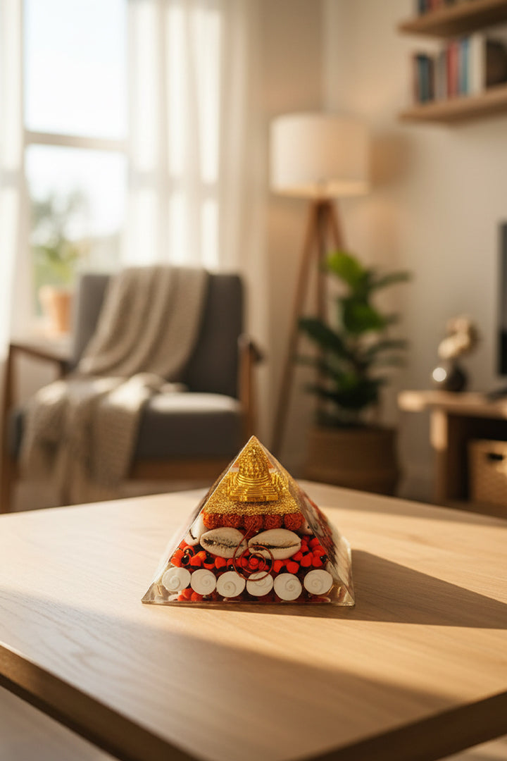 3 INCH MAHALAXMI CRYSTAL PYRAMID -Abundance Prosperity & Divine Energy