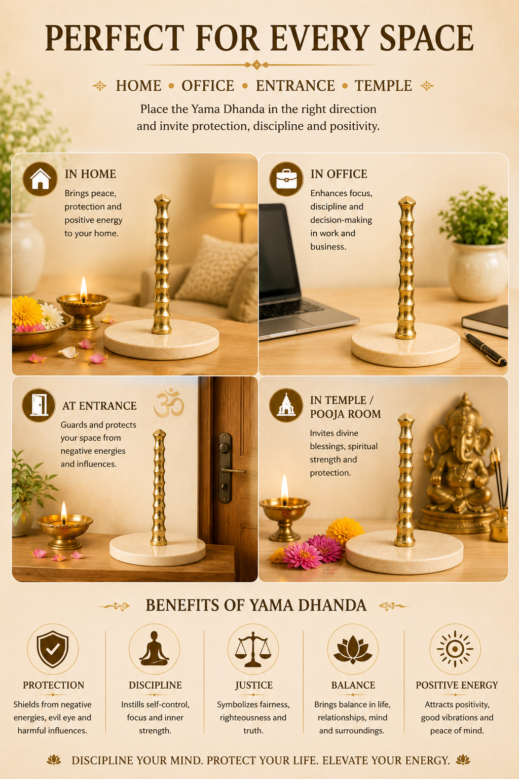 BRASS YAMA DANDA DIGPAL SHASTRA STATUE