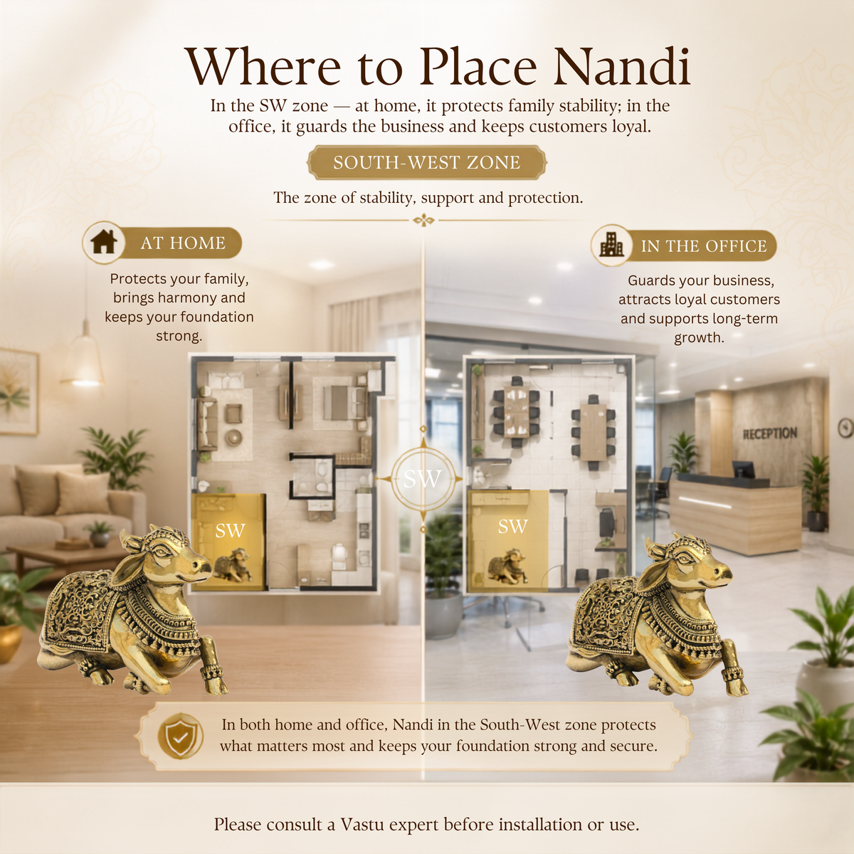 NANDI JI PREMIUM BRASS STATUE - 7 CM