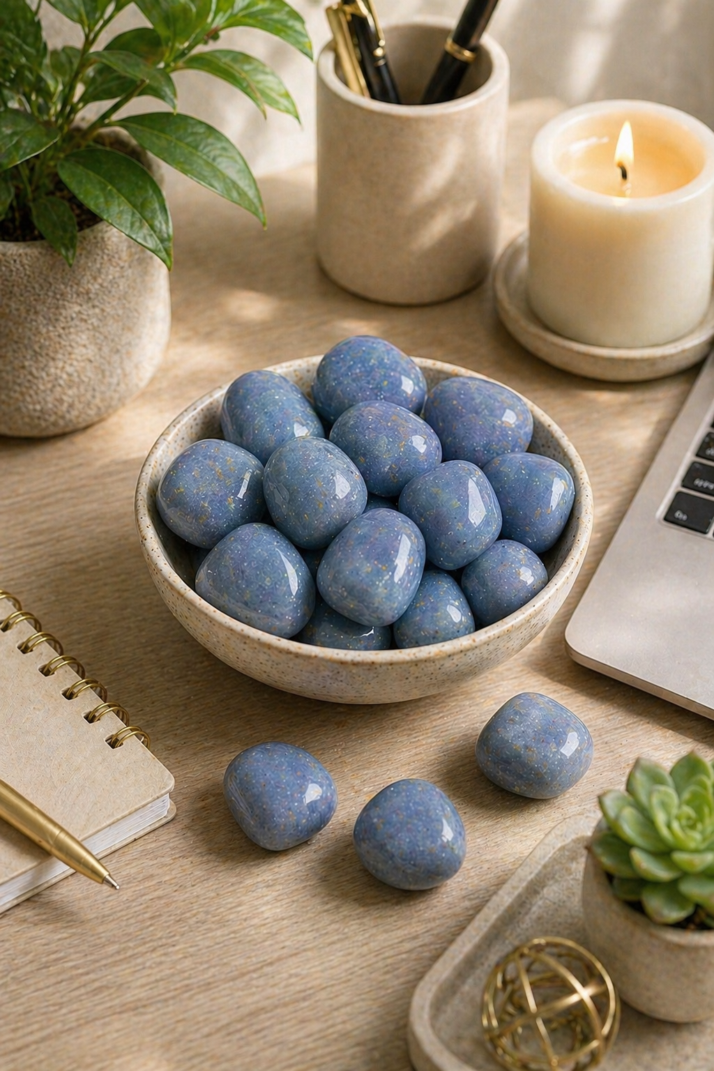 ANGELITE  CRYSTAL TUMBLE  - 100 GRAM - Use in healing sessions & chakra balancing