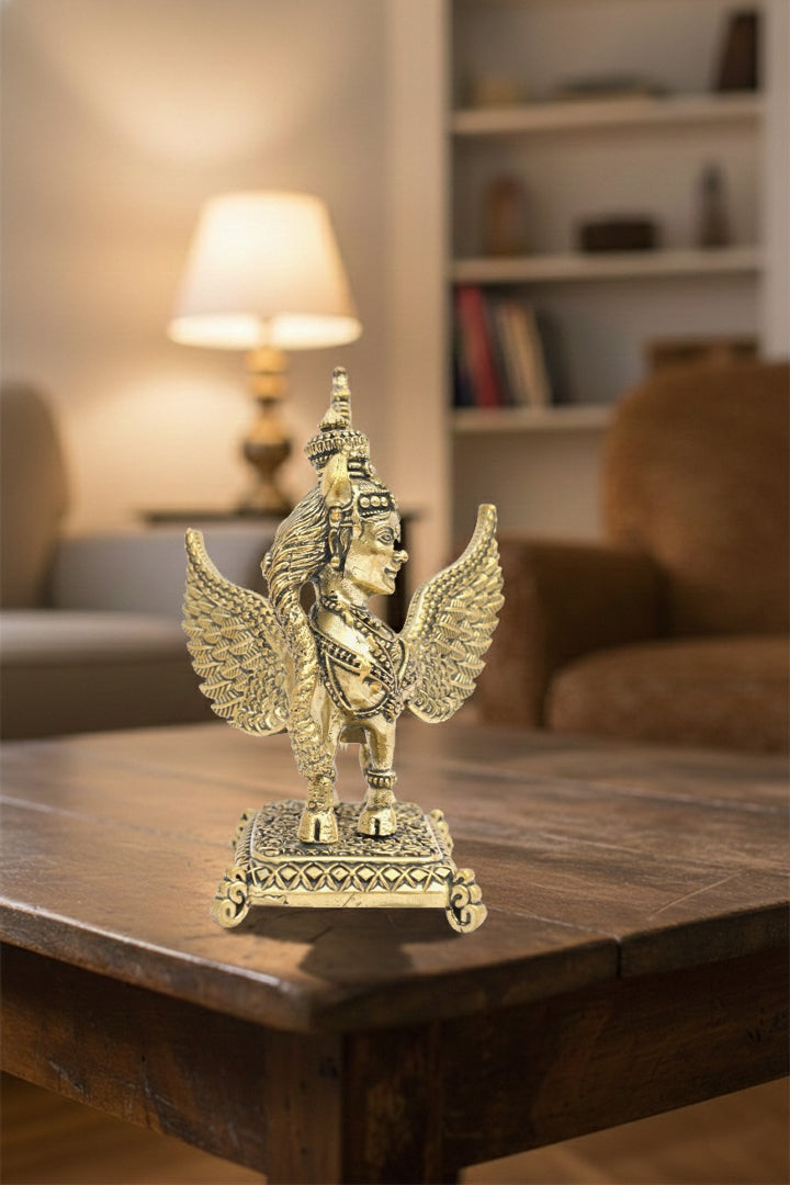 BRASS FLYING KAMDHENU COW STATUE - 4.5 INCH