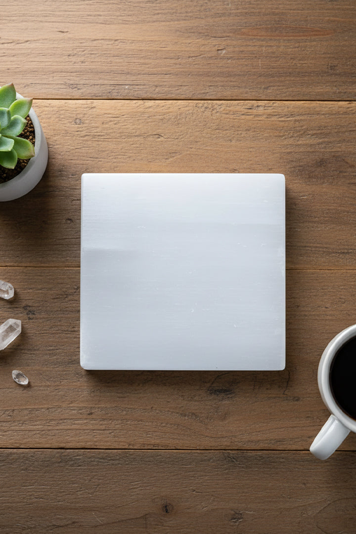 3 INCH - PLAIN SQUARE SELENITE CRYSTAL PLATE -  Manifestation and intention-setting ritual