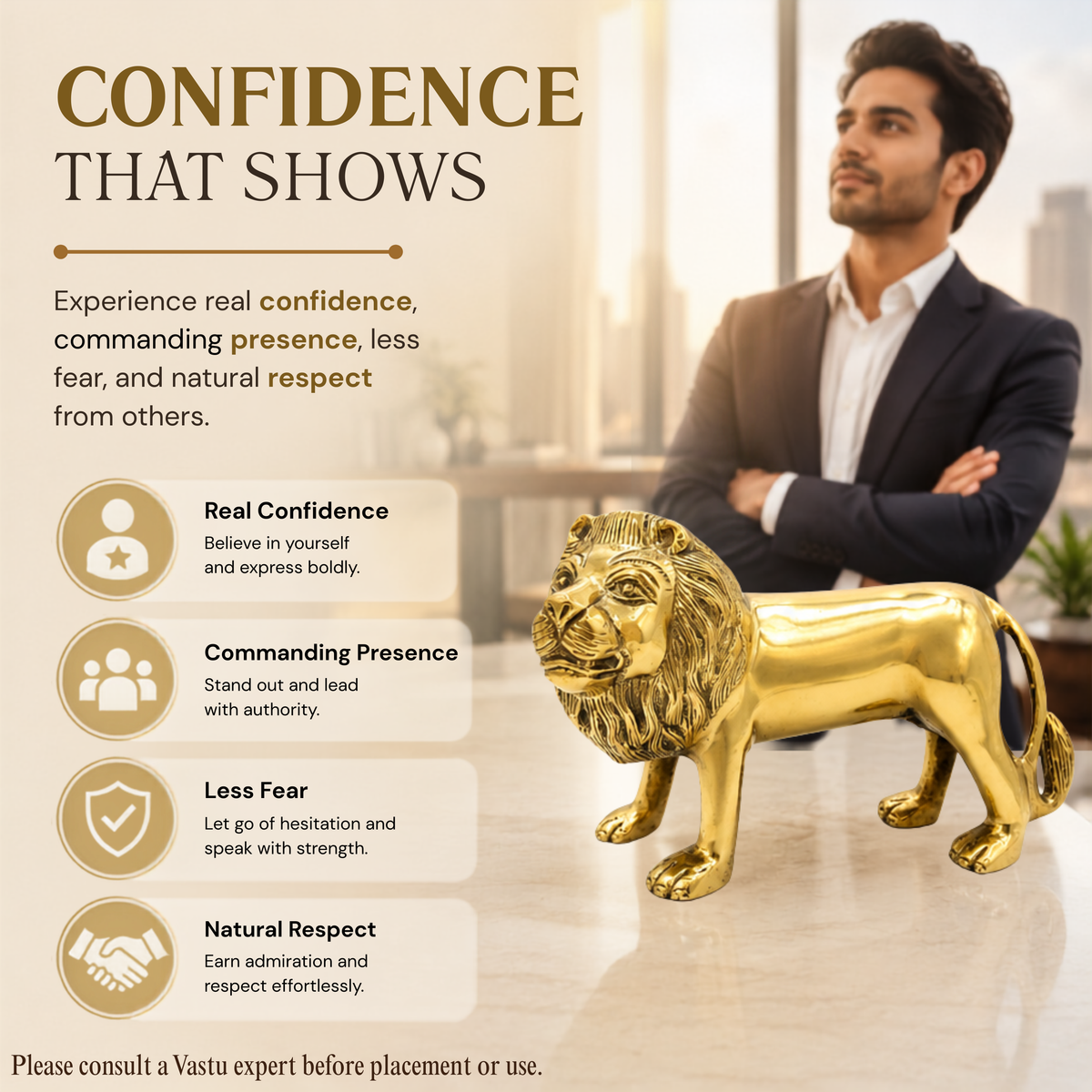 VASTU VARDAN BRASS LION STATUE 5.5 INCH (APPROX)