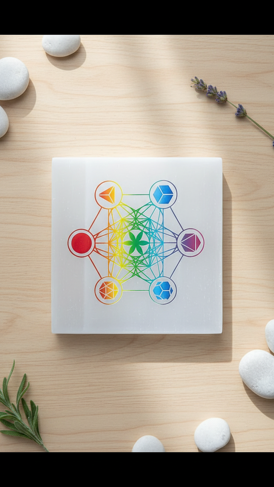 4 INCH - HEXA SQUARE SELENITE CRYSTAL PLATE - Meditation & Reiki healing sessions