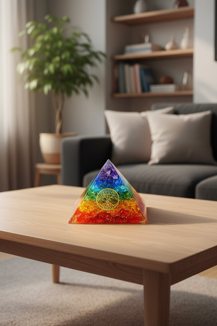 2 INCH SEVEN CHAKRA ORGONE TREE CRYSTAL PYRAMID – Balance, Growth & Positive Energy