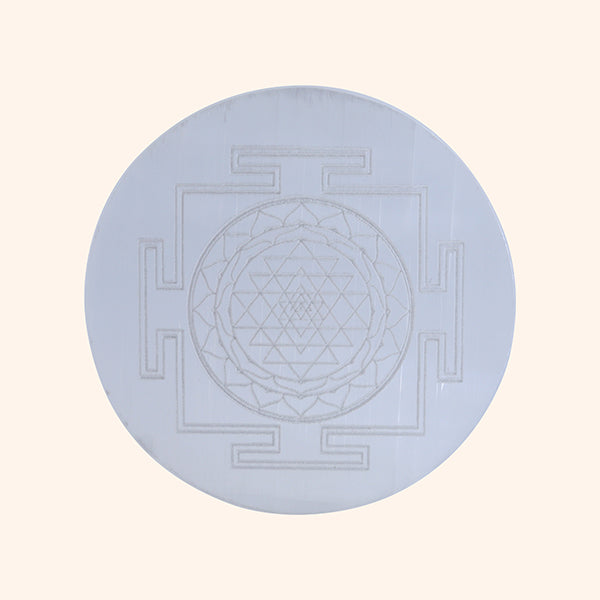 SELENITE CRYSTAL CHARGING PLATE 4 INCH (SHREE YANTRA)