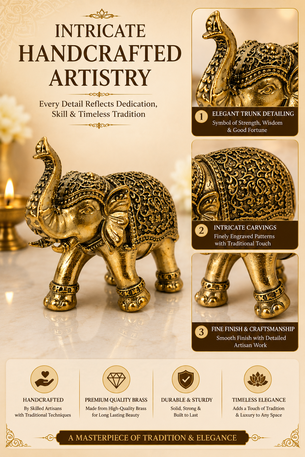 BRASS ELEPHANT STATUE - 2 INCH