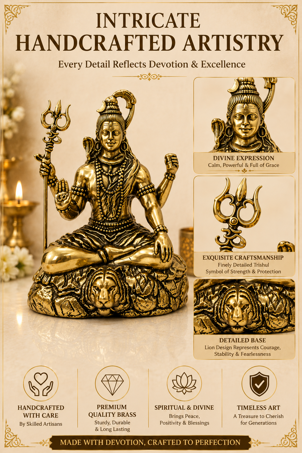 SHIV JI PREMIUM BRASS STATUE - 3.5 INCH