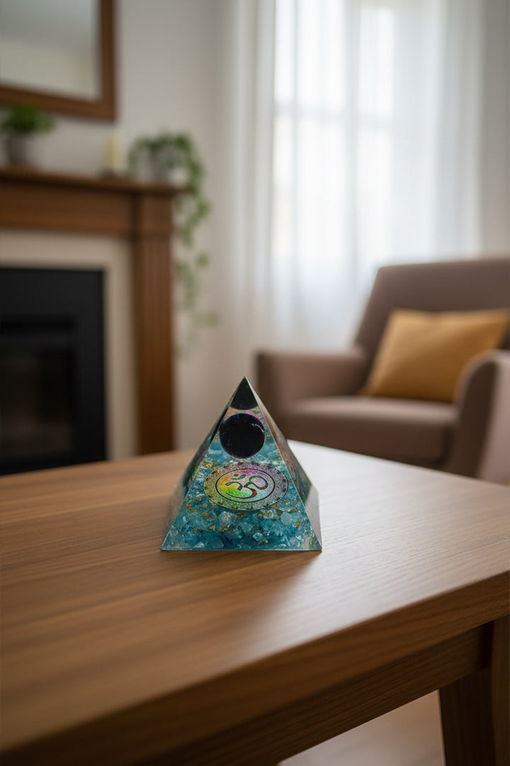 3 INCH TURQUOISE BALL CRYSTAL PYRAMID -  Use In Pooja spaces & Altars