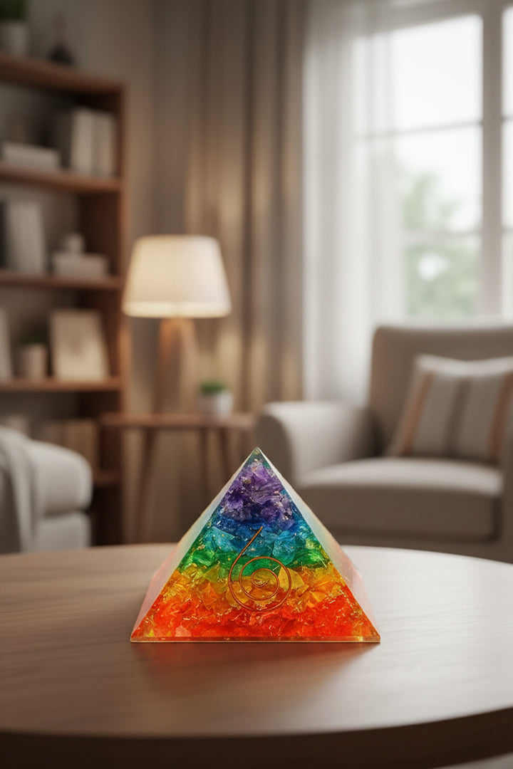 2 INCH SEVEN CHAKRA CRYSTAL PYRAMID -  Enhances Focus, peace & clarity