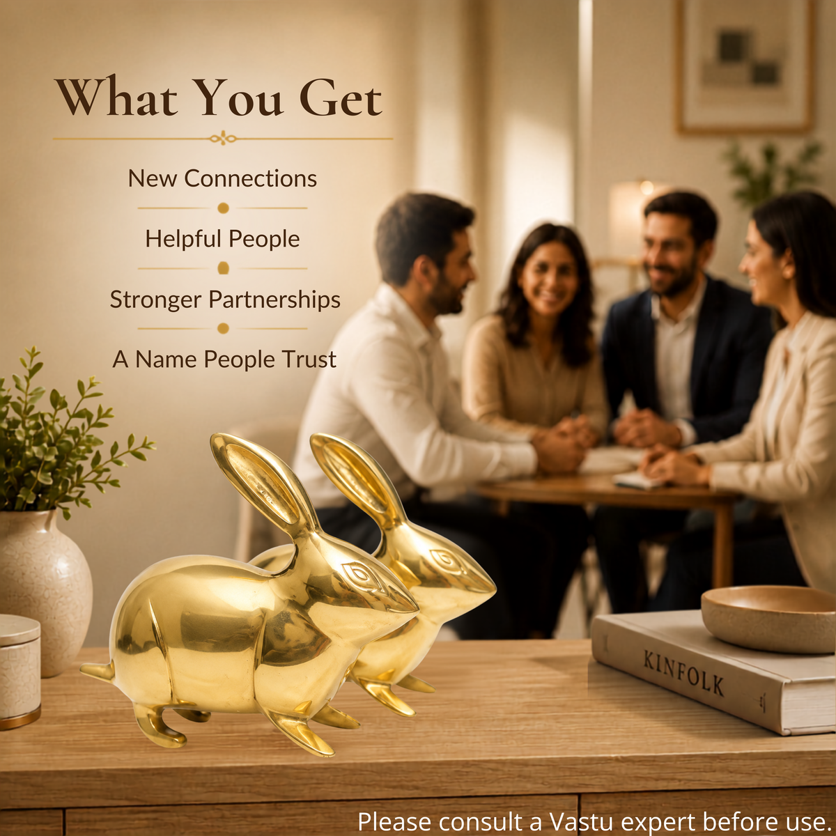 VASTU VARDAN BRASS SMALL RABBIT PAIR STATUE