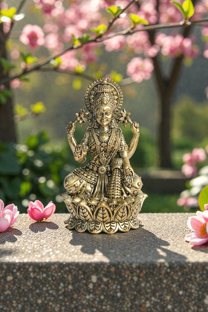 BRASS LAXMI JI STATUE - 10 CM
