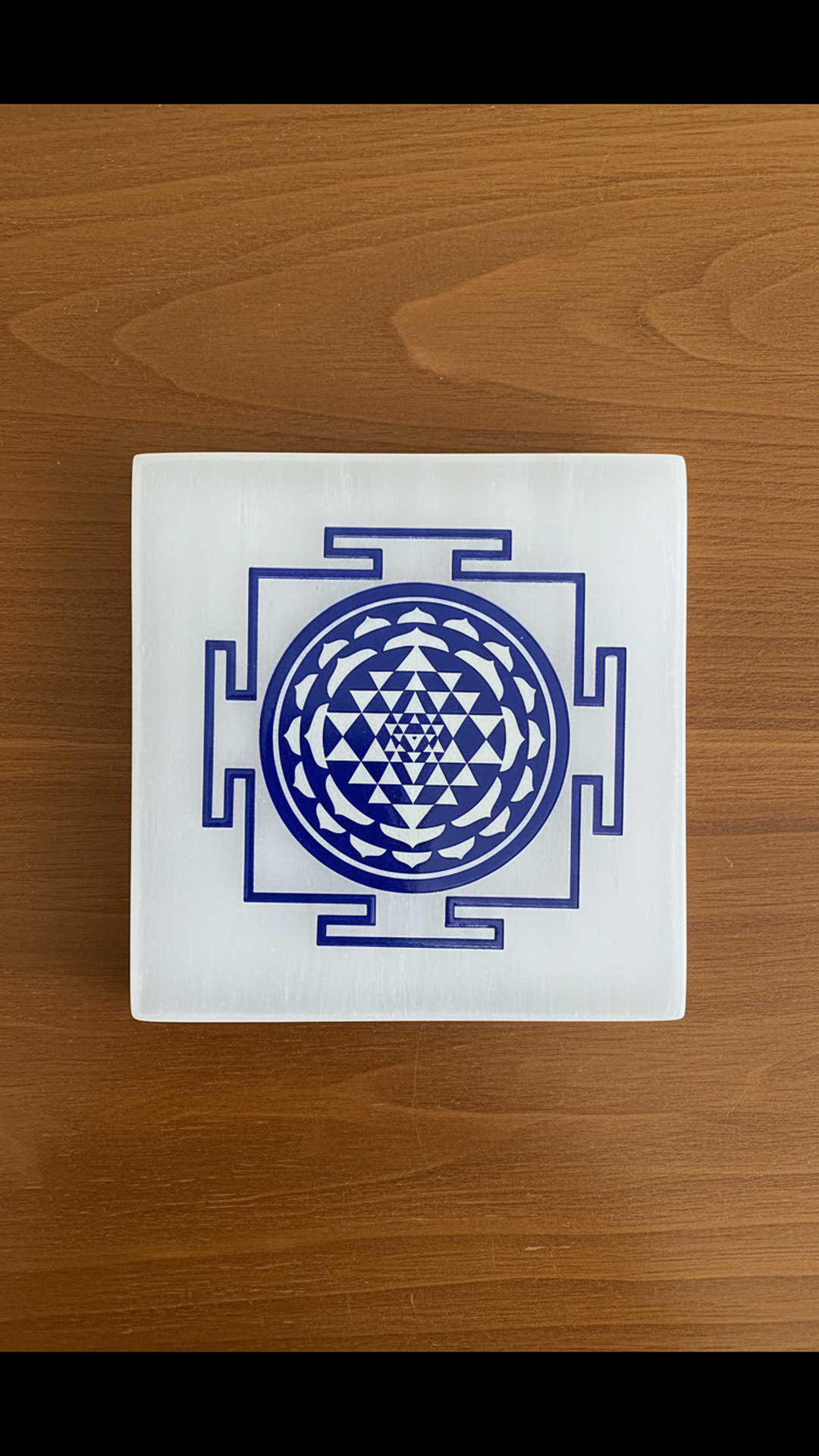 4 INCH - SHREE YANTRA BLUE SQUARE CRYSTAL SELENITE PLATE - Ideal for advanced healers & practitioners