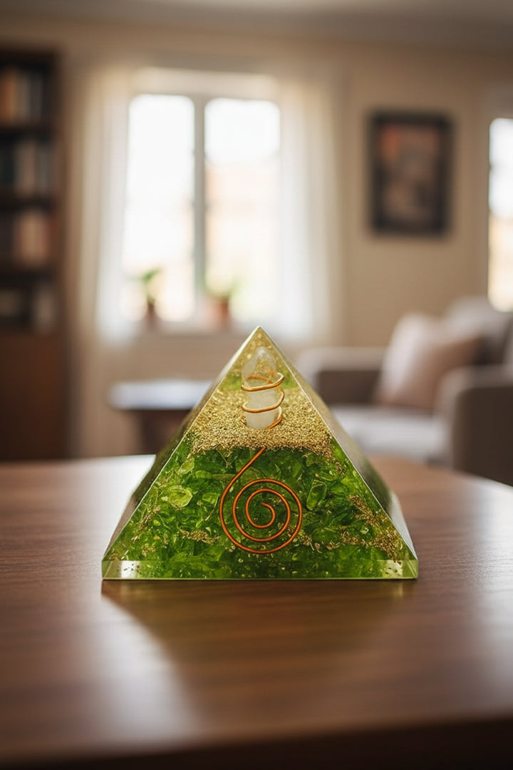 2 INCH PERIDOT CRYSTAL PYRAMID -  Energy Amplifier & Vastu Remedy