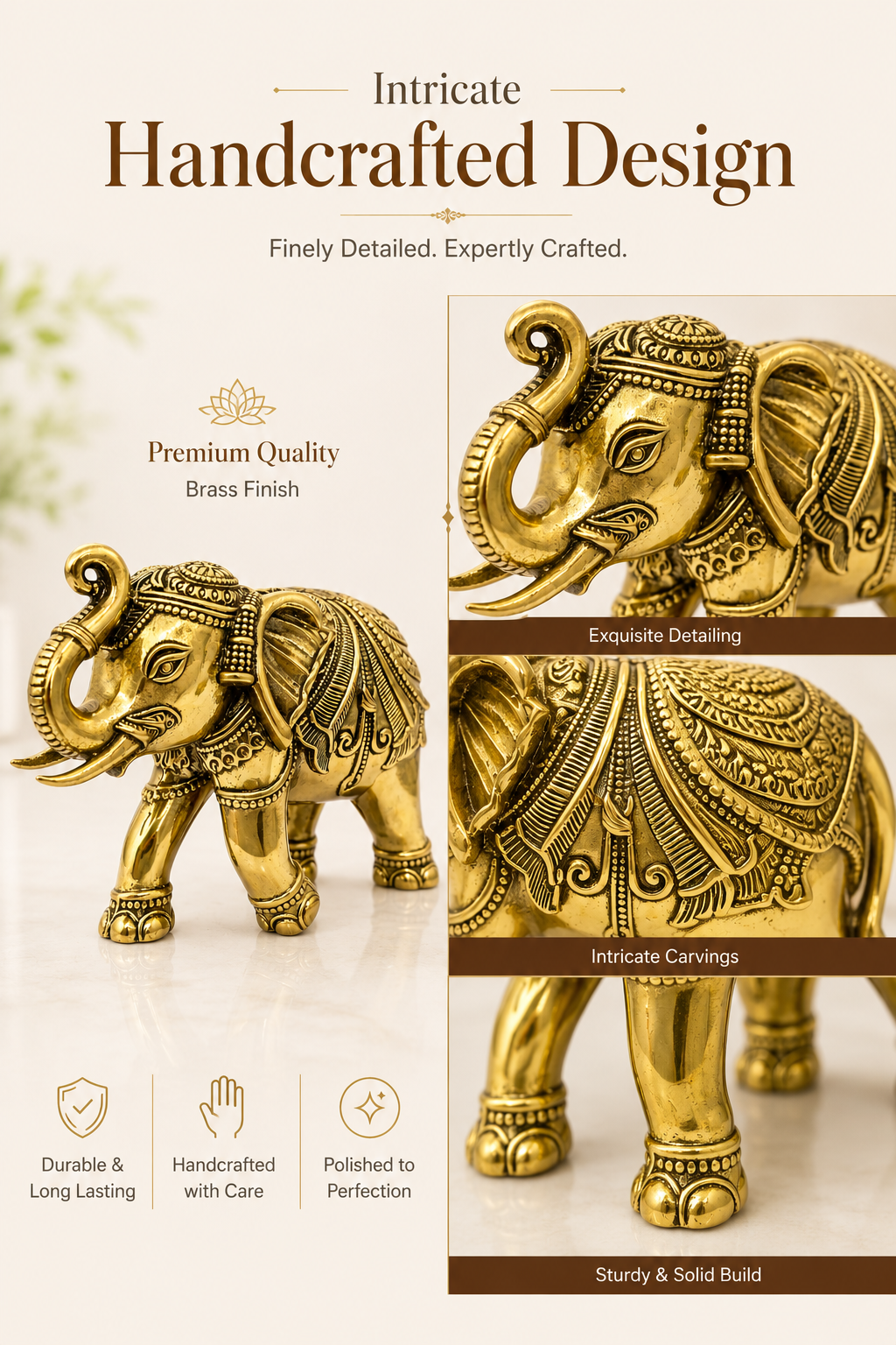 BRASS ELEPHANT STATUE - 4 INCH