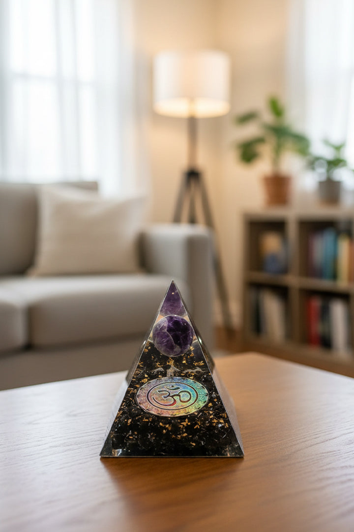 3 INCH BLACK TOURMALINE BALL CRYSTAL PYRAMID - Enhancing cleansing & purification