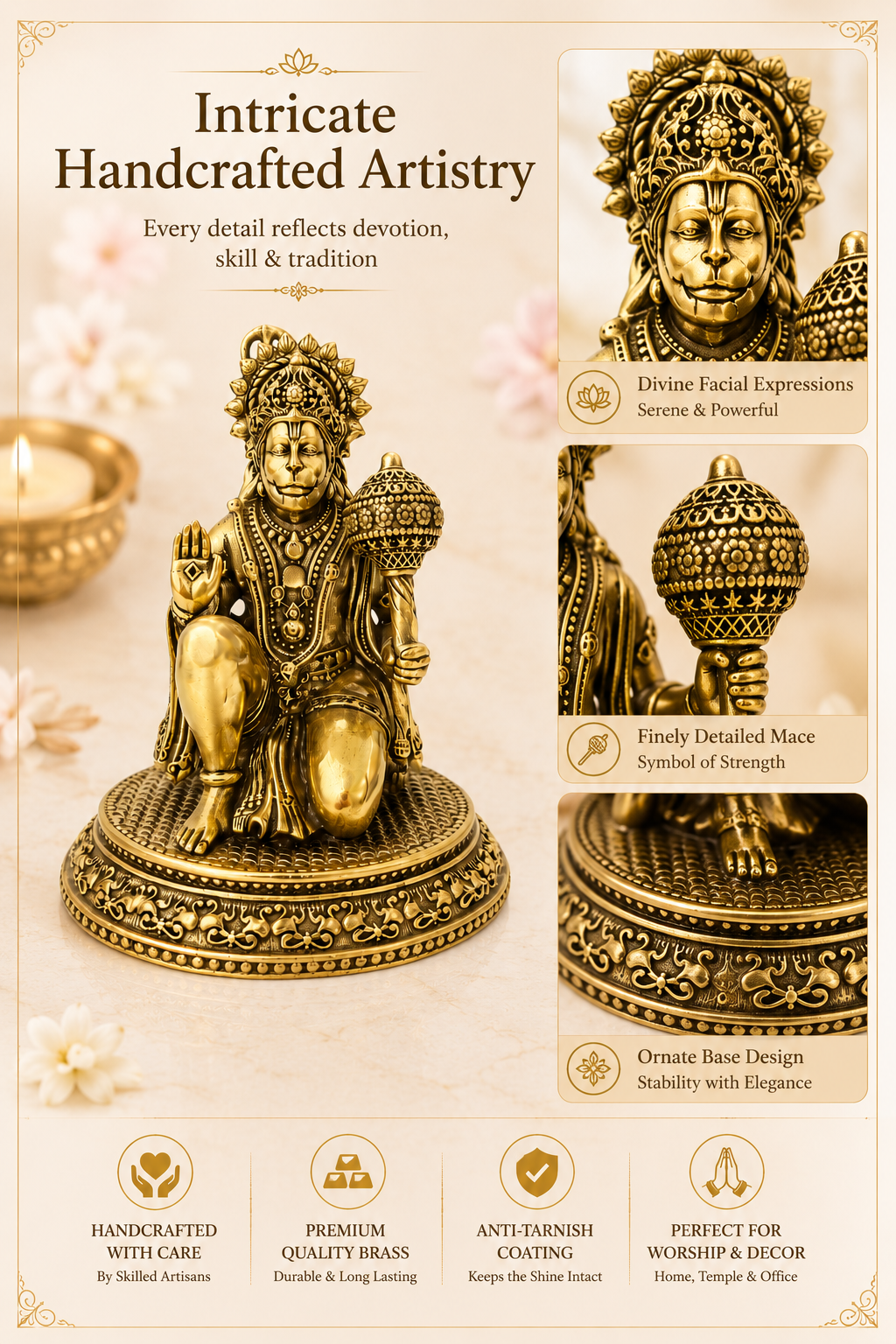 BRASS HANUMAN JI STATUE - 3 INCH