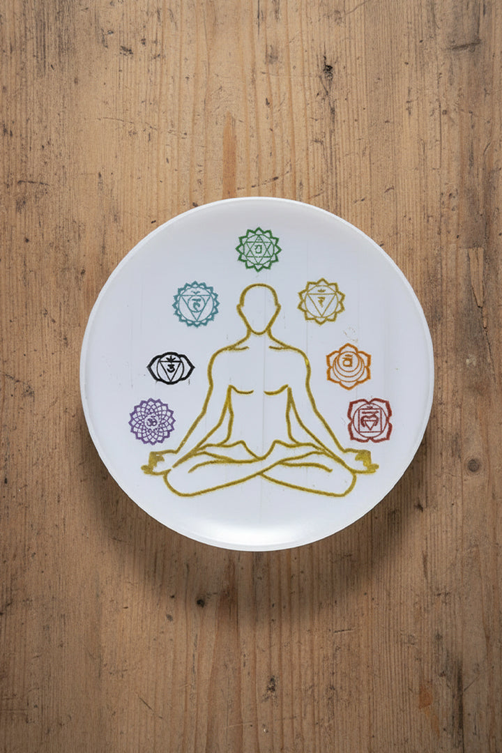 3 INCH - 7 CHAKRA CRYSTAL CHARGING SELENITE PLATE - Creates a peaceful & high-vibration environment