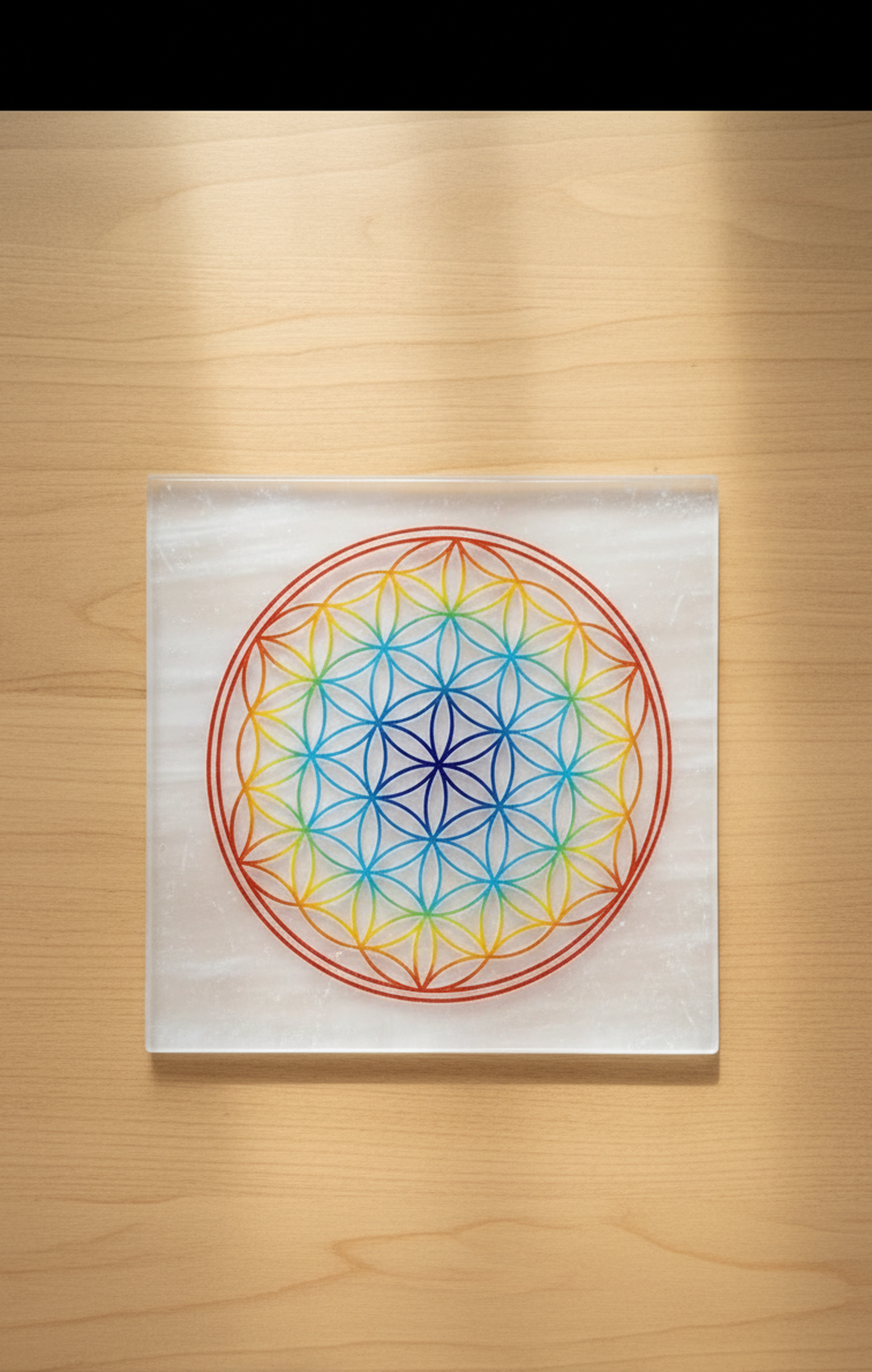 4 INCH - MANDALA COLOR SQUARE CRYSTAL SELENITE PLATE - Crystal charging & cleansing