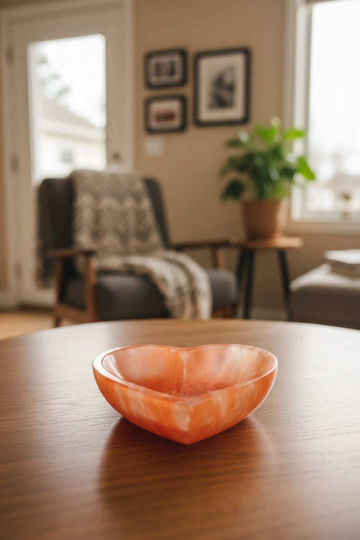 15 CM - ORANGE HEART CRYSTAL BOWL - Spiritual gift  &  decorative crystal bowl