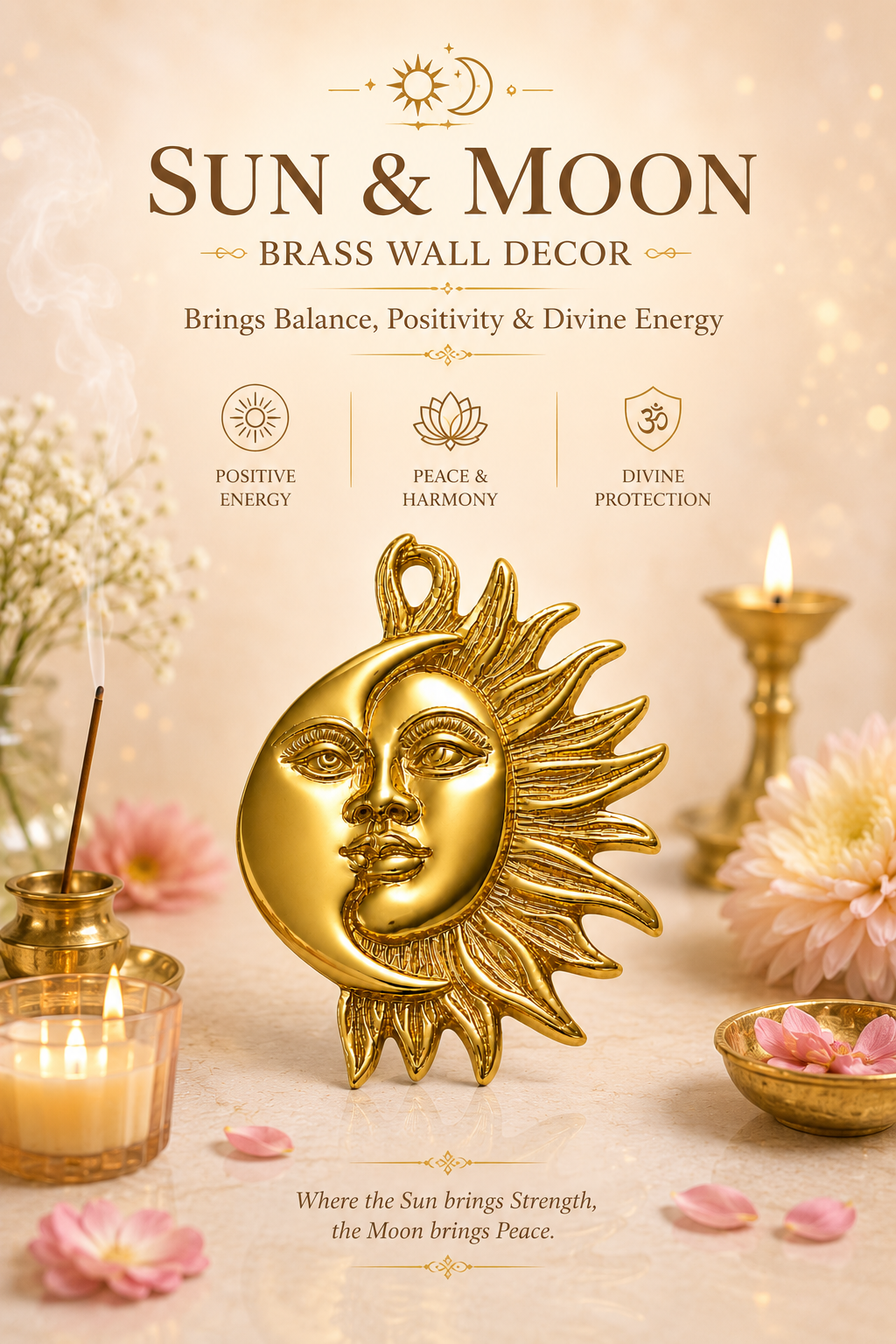 SUN + MOON BRASS STATUE - 21 CM