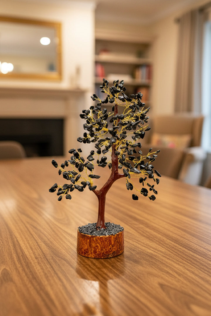BLACK TOURMALINE CRYSTAL TREE 300 BEADS - Protection, Stability & Elegant Energy Décor