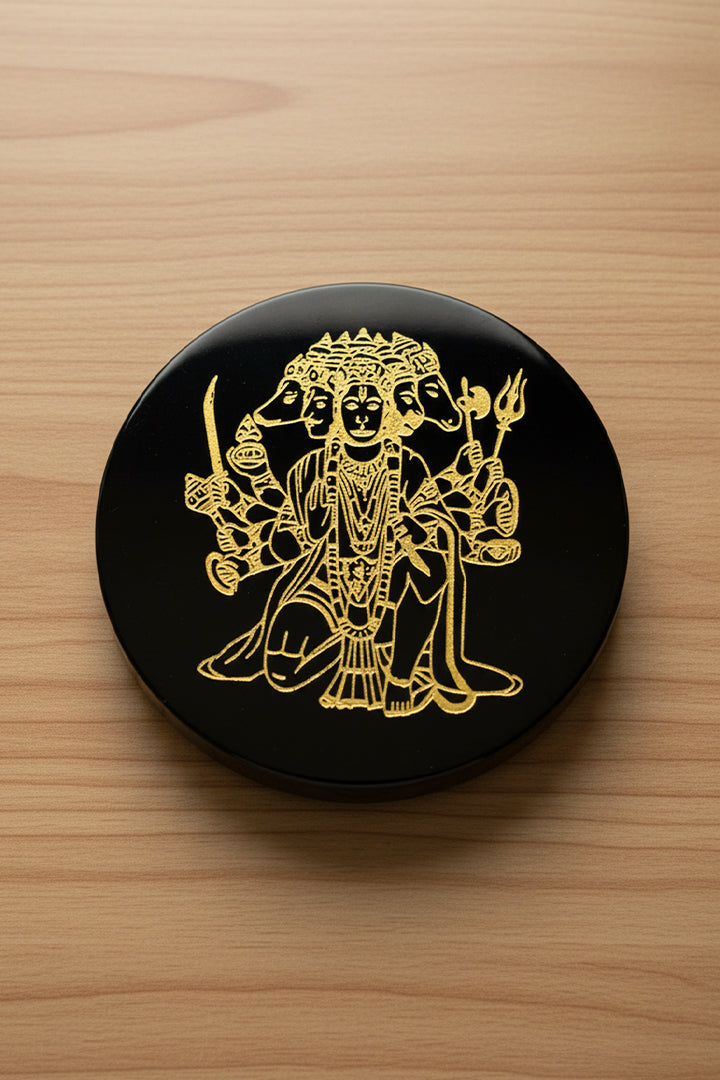 3 INCH - PANCHMUKHI HANUMAN JI BLACK OBSIDIAN CRYSTAL PLATE - Ultimate Protection Shield