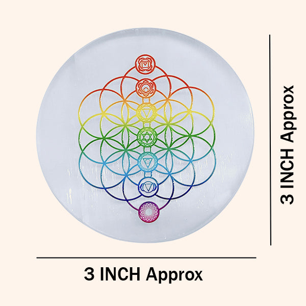 7 CHAKRA FLOWER SELENITE CHARGING ROUND PLATE 3 INCH