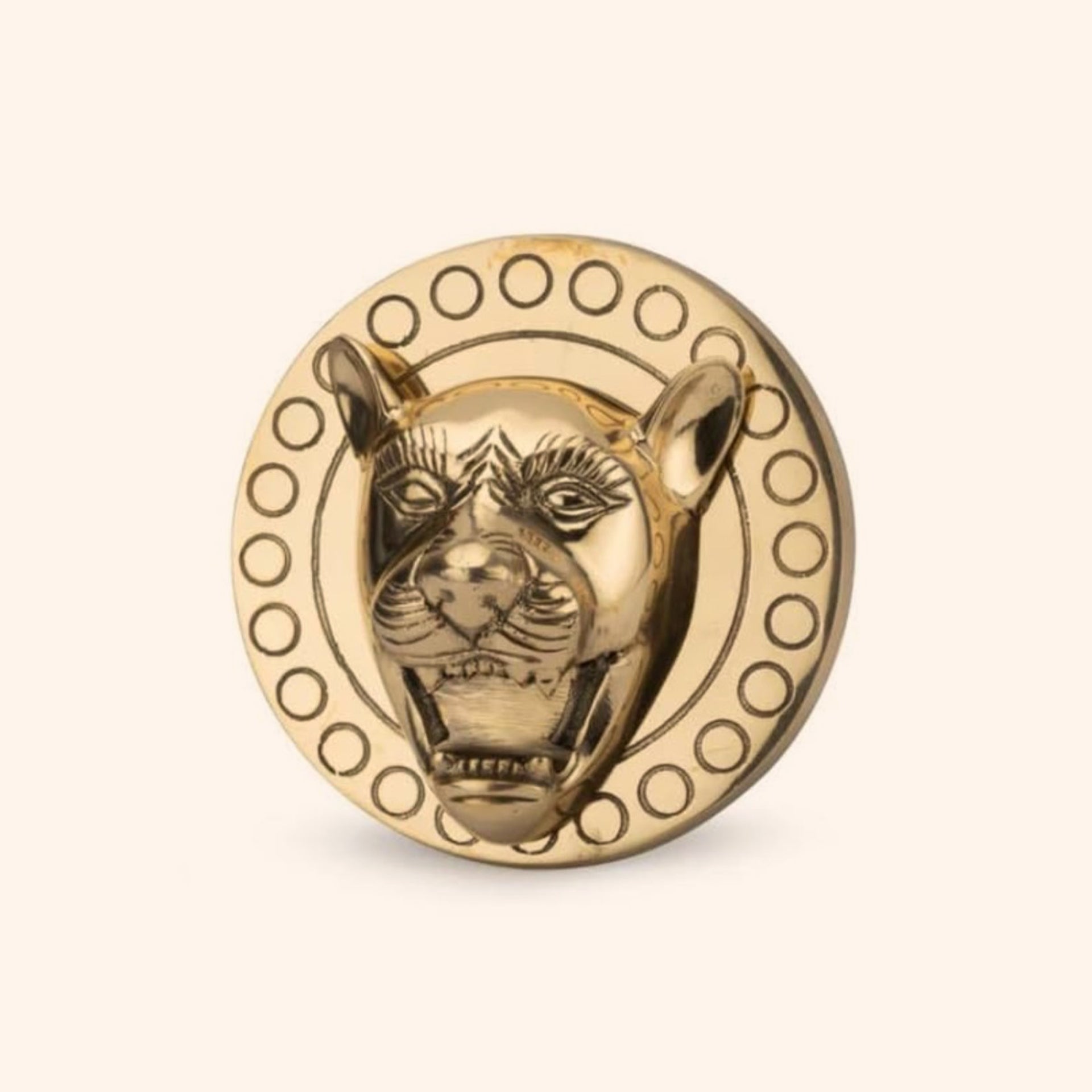 VASTU VARDAN BRASS LION WITH TALWAR STATUE