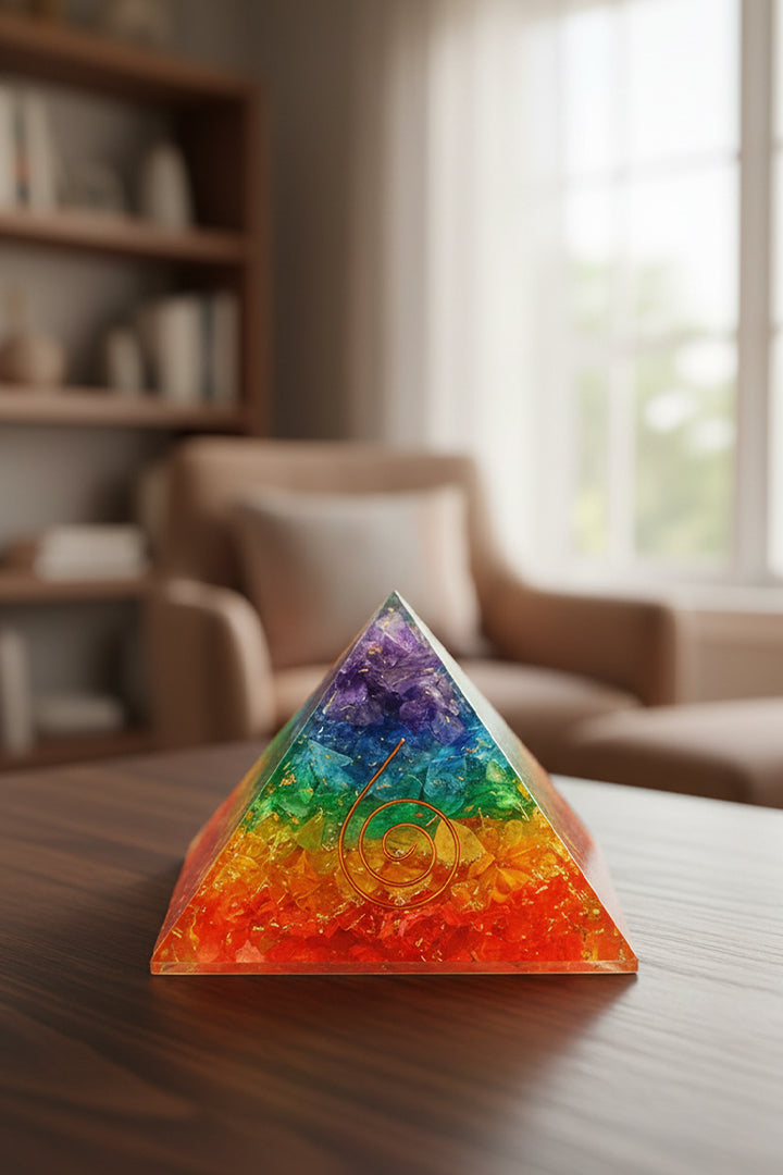2 INCH SEVEN CHAKRA CRYSTAL PYRAMID -  Enhances Focus, peace & clarity